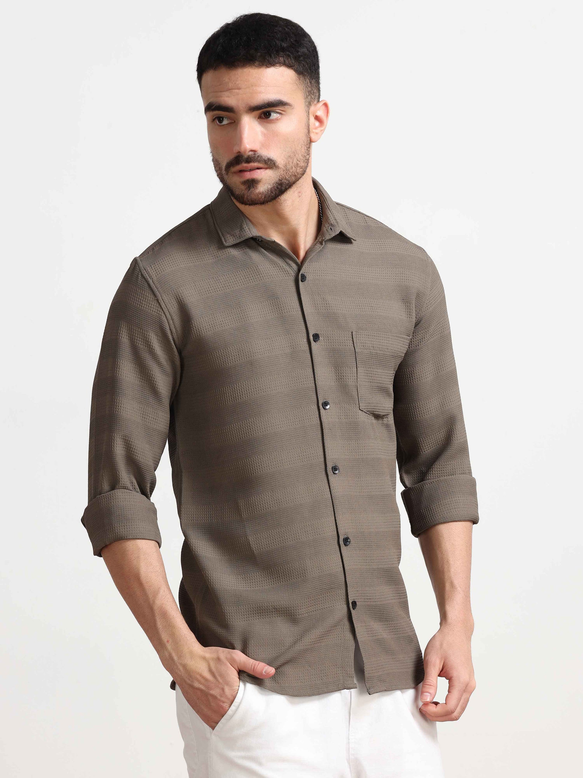 Textured Grey Designer Shirt for Men