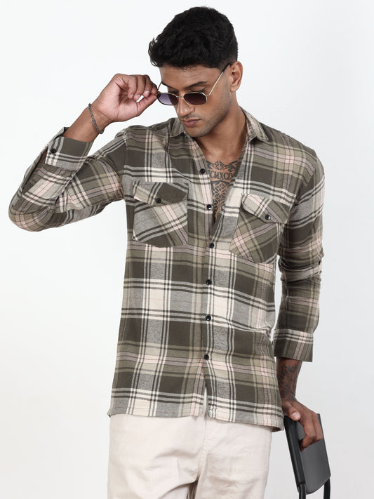 Olive Green Check Shirt​ For Men