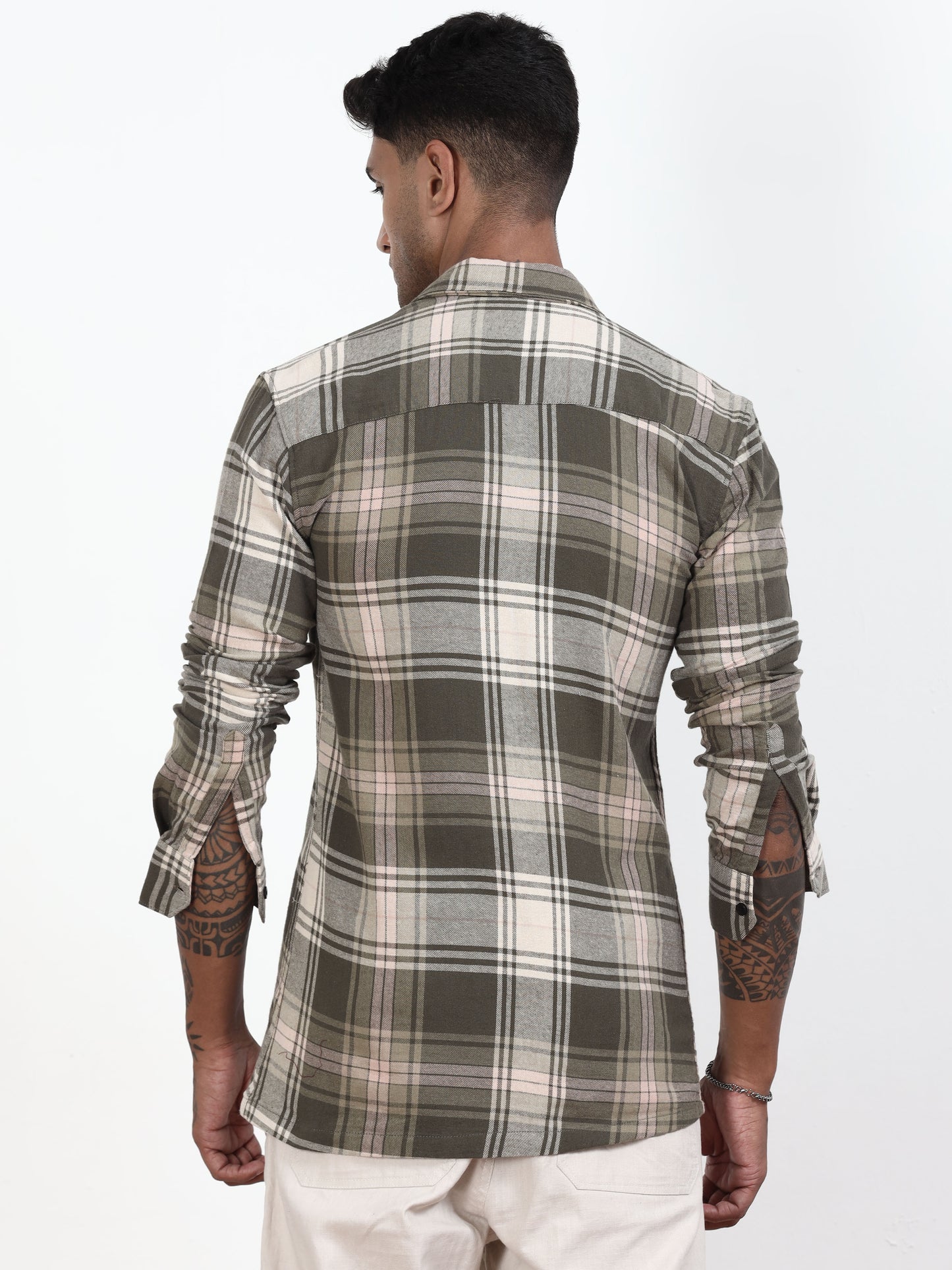 Olive Green Check Shirt​ For Men