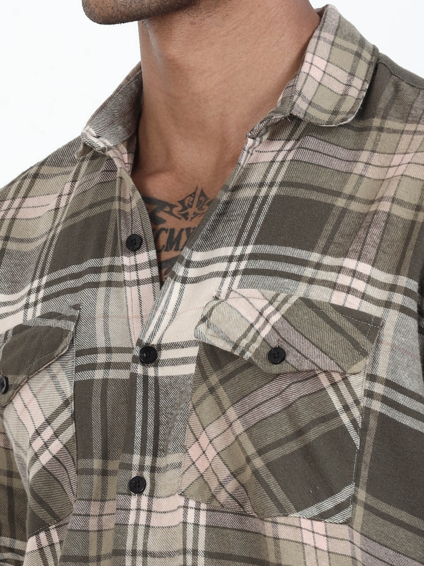 Olive Green Check Shirt​ For Men