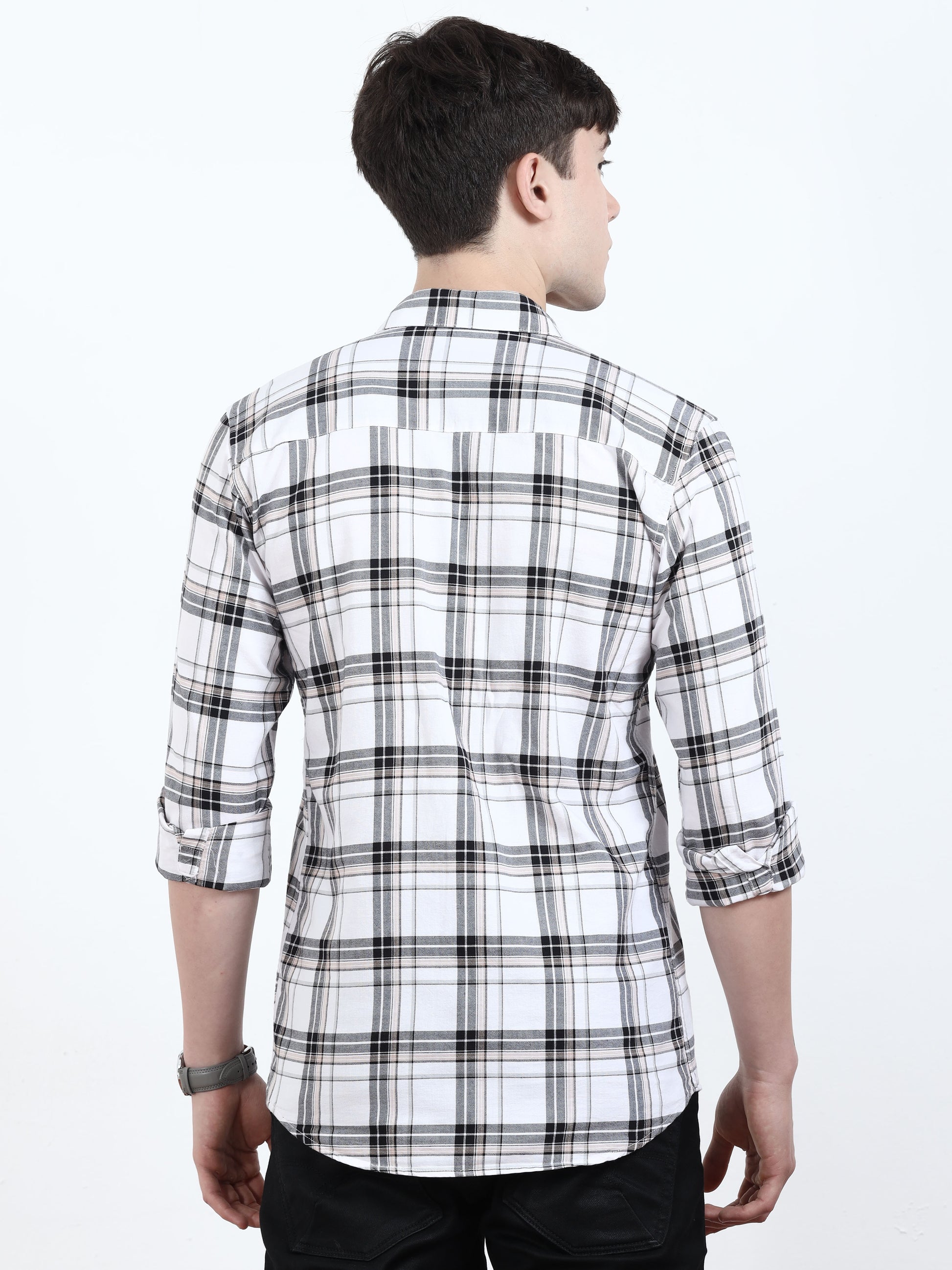 Black & Beige Tartan Opaque Mens Casual Check Shirts for men 