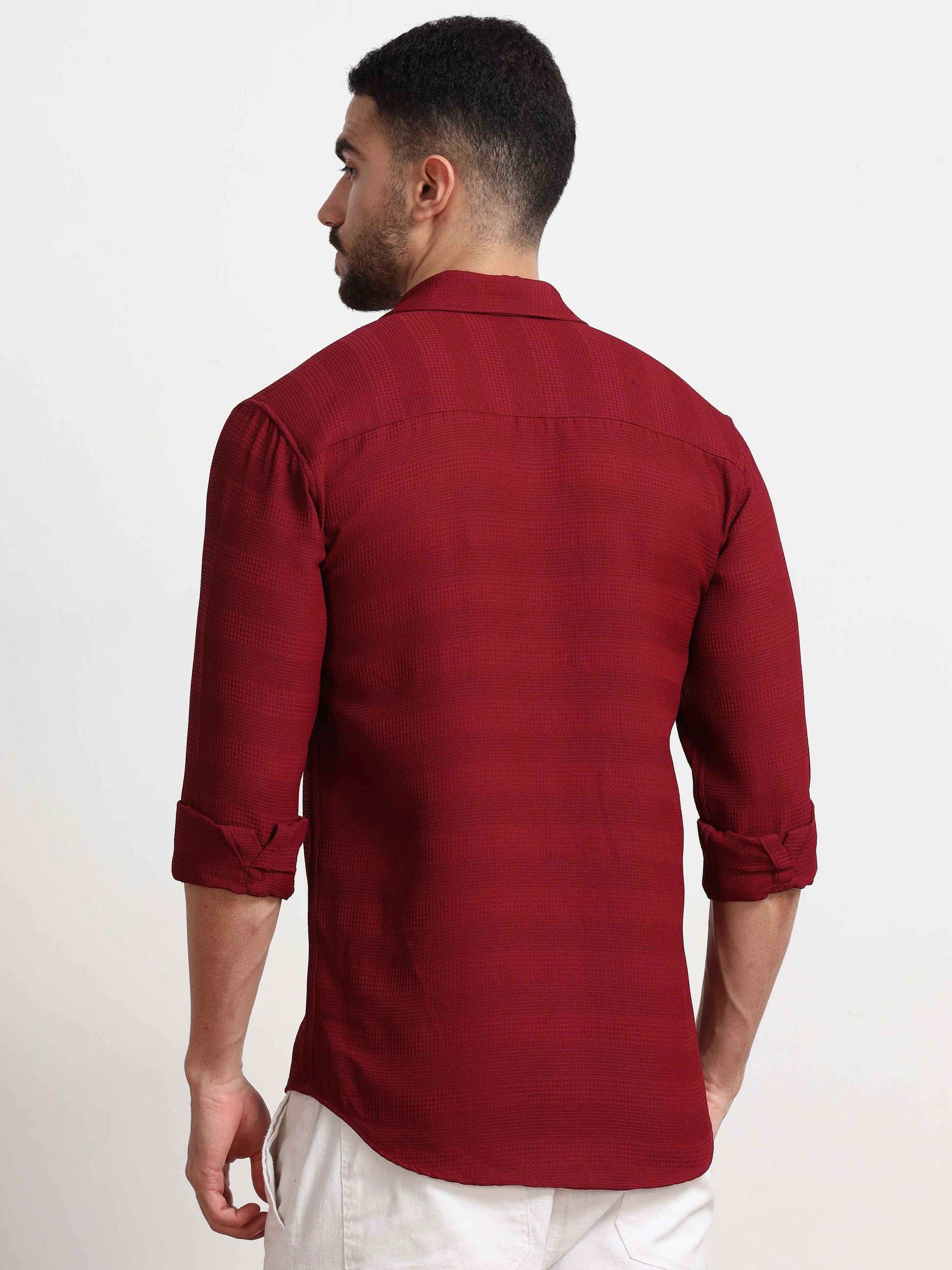 Red Textured Popcorn Shirt For Men