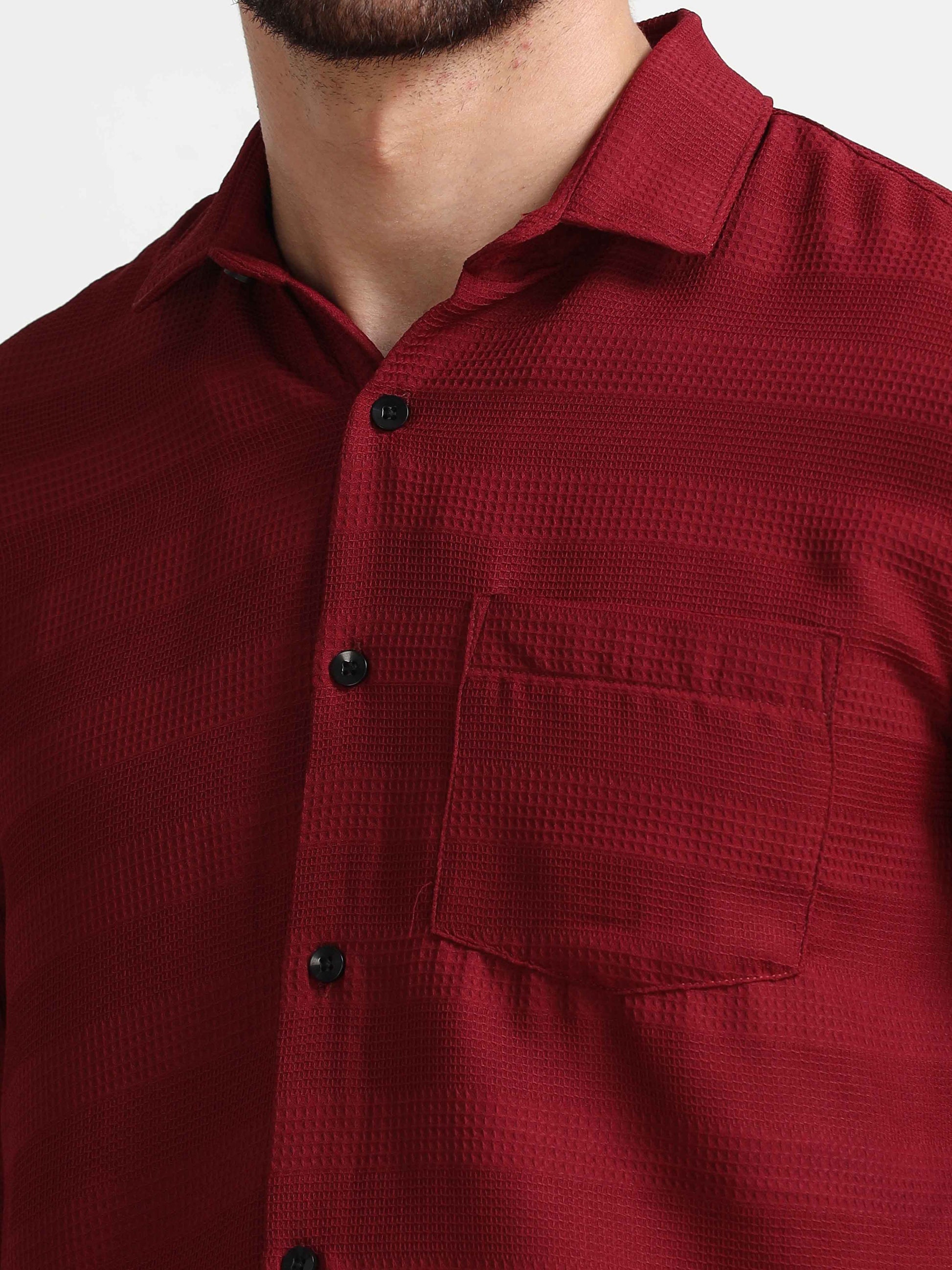 Red Textured Popcorn Shirt For Men