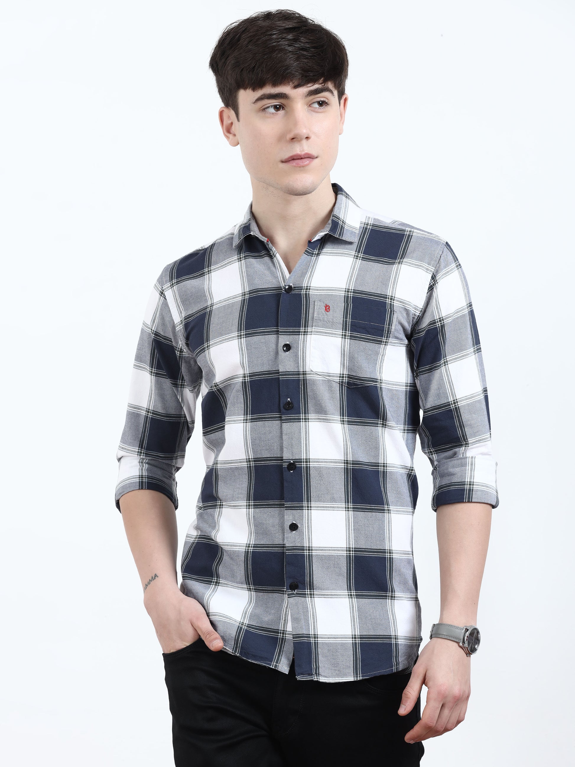 Classic Bluewood Long Sleeve Check Shirts For Men 